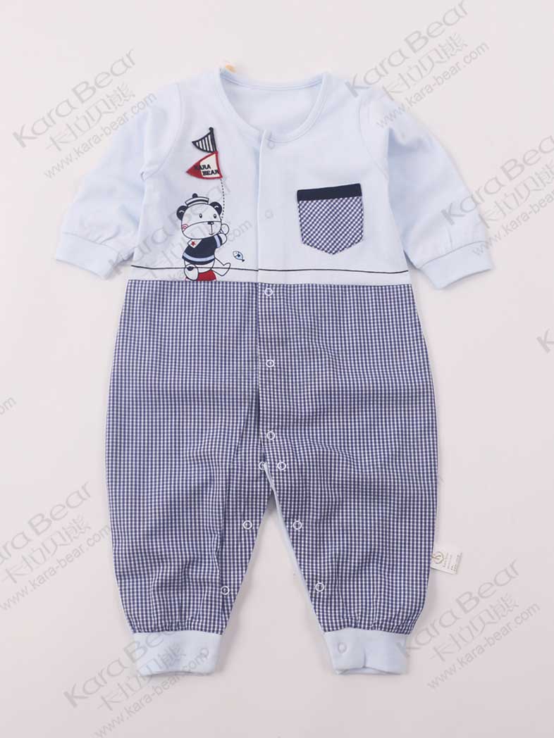 2018款绅士格调系列32支单面布长袖男婴儿连体衣服2218B210084
