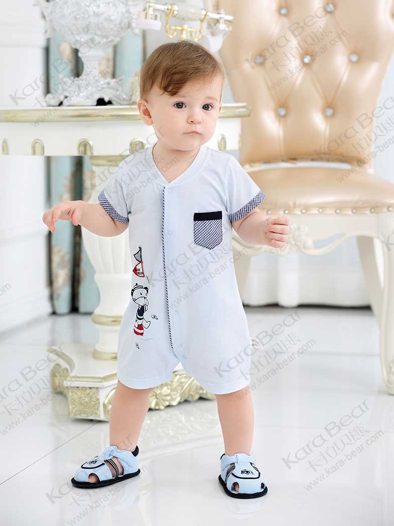2018款绅士格调系列32支单面布男婴短袖纯棉哈衣连体衣2218B210083