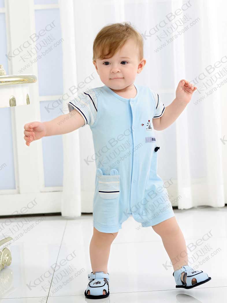 2018款好奇宝宝系列32支单面布短袖夏季婴儿连体衣服2218B210063