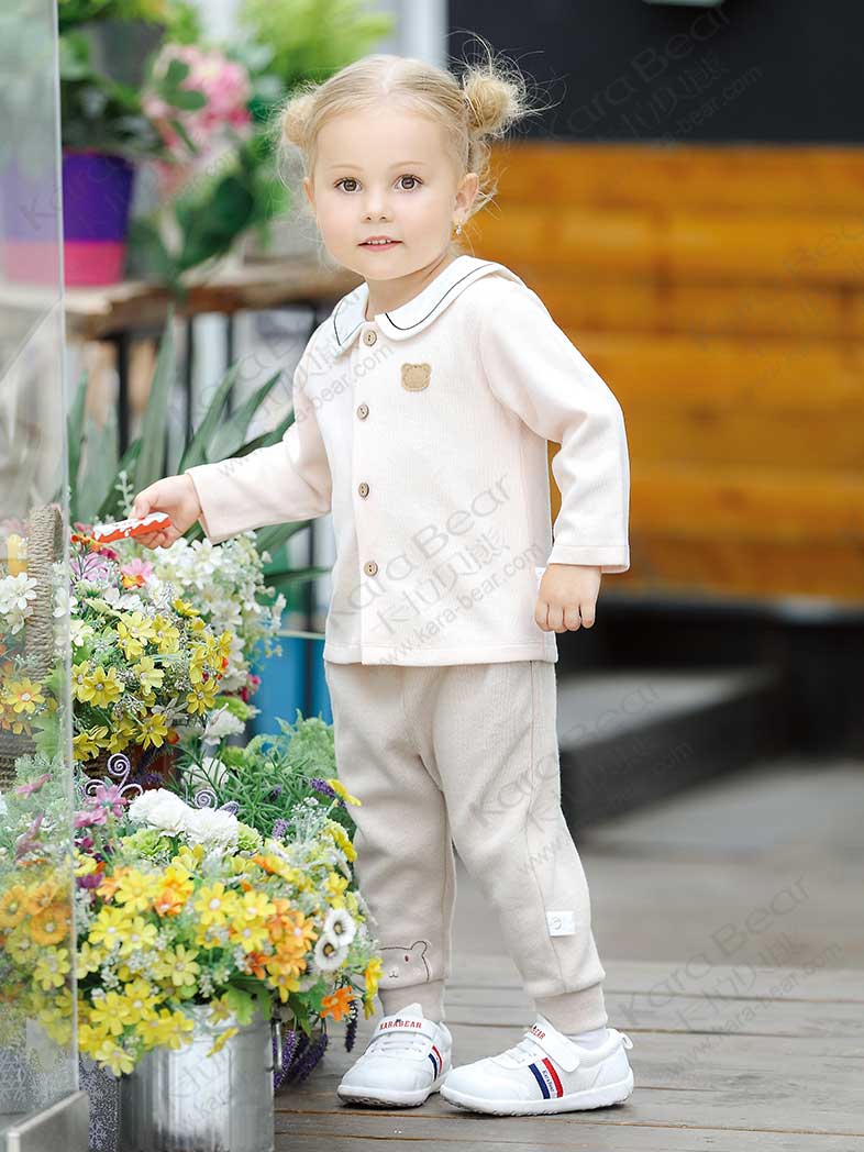2018款童趣乐园系列法国罗纹布对襟长袖中性儿童春款外套3218A170157