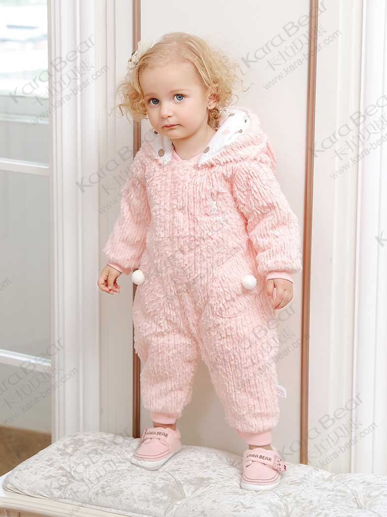 2018款迷你兔系列毛毛布长袖对襟活帽女婴儿连体衣服冬装4218G210008